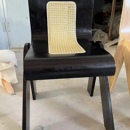 Traditional Vintage Arc V-Shape Rubberwood Bentwood Rattan Weaving Dining Chair Backrest Armless For Dining Room