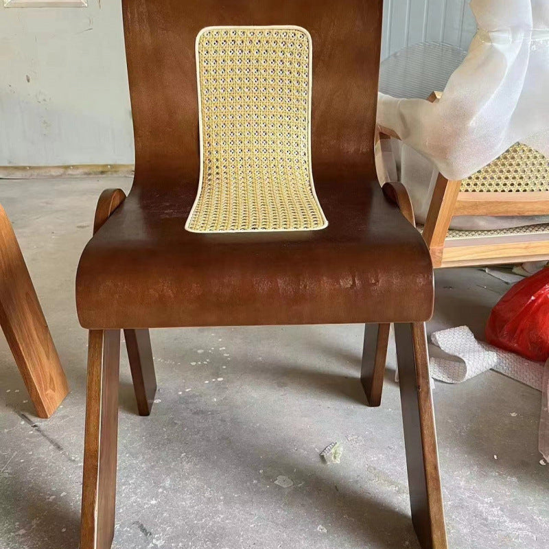 Traditional Vintage Arc V-Shape Rubberwood Bentwood Rattan Weaving Dining Chair Backrest Armless For Dining Room