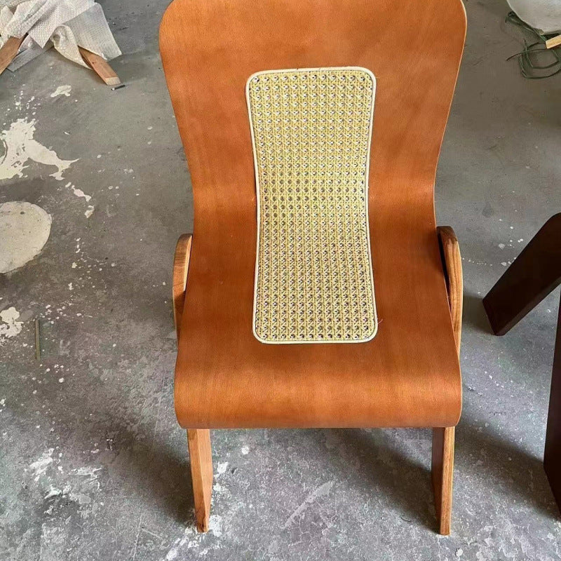 Traditional Vintage Arc V-Shape Rubberwood Bentwood Rattan Weaving Dining Chair Backrest Armless For Dining Room