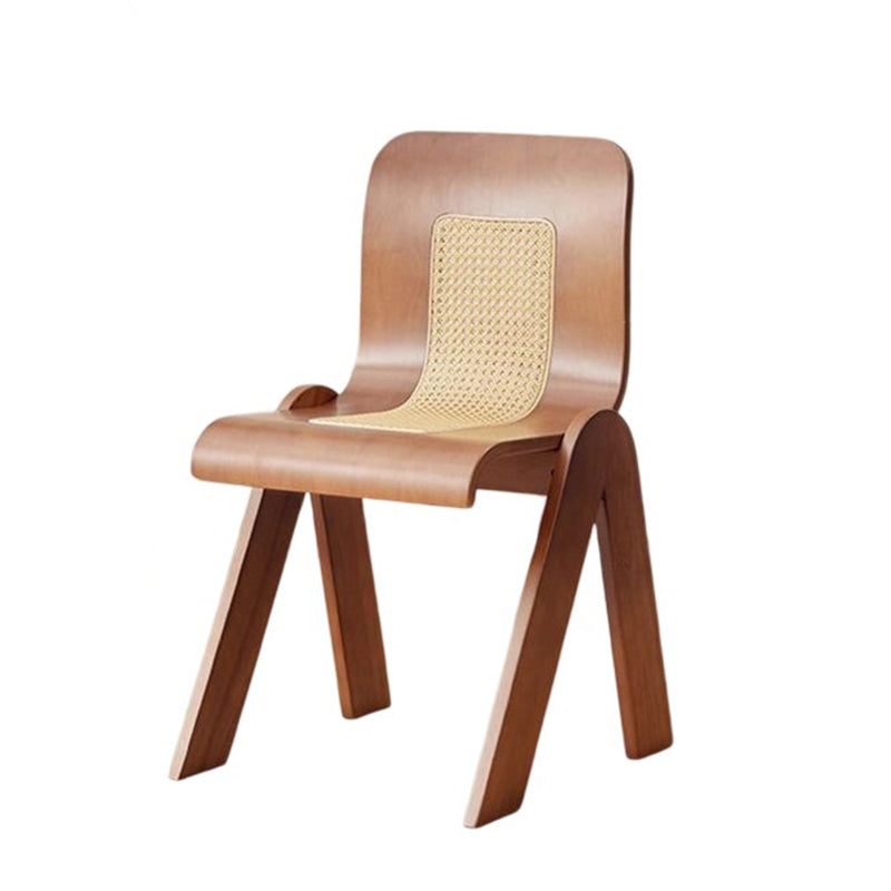 Traditional Vintage Arc V-Shape Rubberwood Bentwood Rattan Weaving Dining Chair Backrest Armless For Dining Room