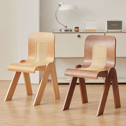 Traditional Vintage Arc V-Shape Rubberwood Bentwood Rattan Weaving Dining Chair Backrest Armless For Dining Room