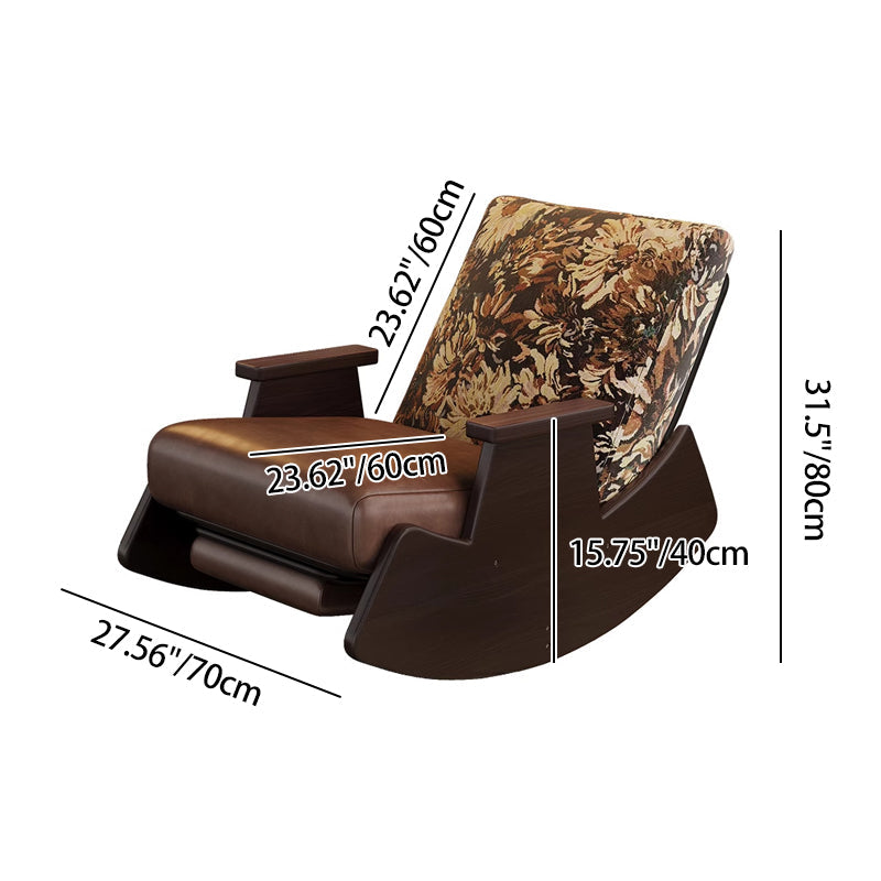 Traditional Vintage Detachable Rectangular Faux Oil-Wax Leather Flannelette Plywood Iron Sponge Cotton Rocking Chair Backrest Armrest For Living Room