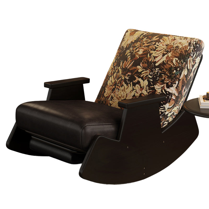 Traditional Vintage Detachable Rectangular Faux Oil-Wax Leather Flannelette Plywood Iron Sponge Cotton Rocking Chair Backrest Armrest For Living Room