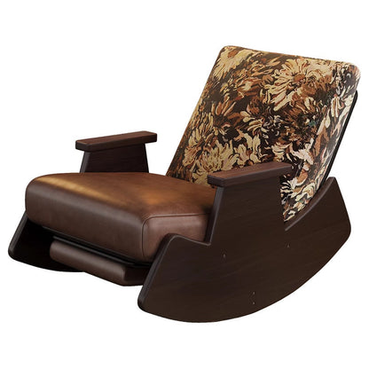 Traditional Vintage Detachable Rectangular Faux Oil-Wax Leather Flannelette Plywood Iron Sponge Cotton Rocking Chair Backrest Armrest For Living Room