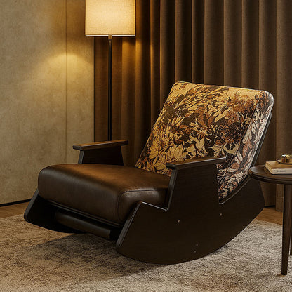 Traditional Vintage Detachable Rectangular Faux Oil-Wax Leather Flannelette Plywood Iron Sponge Cotton Rocking Chair Backrest Armrest For Living Room