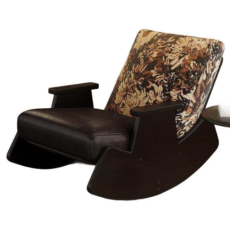 Traditional Vintage Detachable Rectangular Faux Oil-Wax Leather Flannelette Plywood Iron Sponge Cotton Rocking Chair Backrest Armrest For Living Room