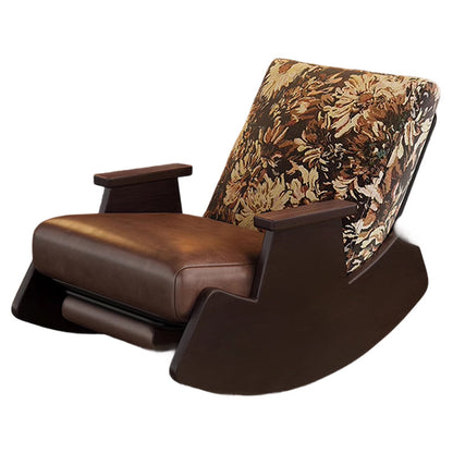 Traditional Vintage Detachable Rectangular Faux Oil-Wax Leather Flannelette Plywood Iron Sponge Cotton Rocking Chair Backrest Armrest For Living Room