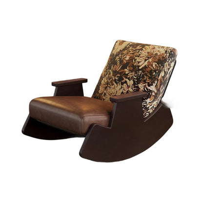 Traditional Vintage Detachable Rectangular Faux Oil-Wax Leather Flannelette Plywood Iron Sponge Cotton Rocking Chair Backrest Armrest For Living Room