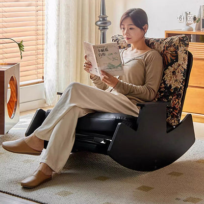 Traditional Vintage Detachable Rectangular Faux Oil-Wax Leather Flannelette Plywood Iron Sponge Cotton Rocking Chair Backrest Armrest For Living Room