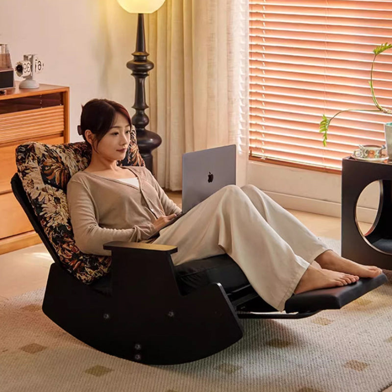 Traditional Vintage Detachable Rectangular Faux Oil-Wax Leather Flannelette Plywood Iron Sponge Cotton Rocking Chair Backrest Armrest For Living Room