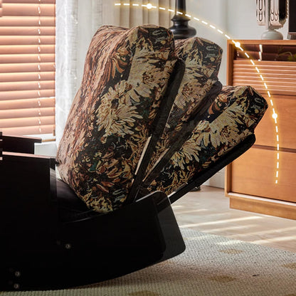 Traditional Vintage Detachable Rectangular Faux Oil-Wax Leather Flannelette Plywood Iron Sponge Cotton Rocking Chair Backrest Armrest For Living Room