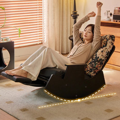 Traditional Vintage Detachable Rectangular Faux Oil-Wax Leather Flannelette Plywood Iron Sponge Cotton Rocking Chair Backrest Armrest For Living Room