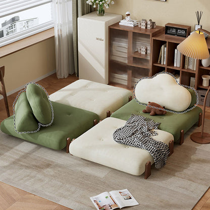 Contemporary Creative Tofu Block Ash Wood Corduroy Polar Fleece Latex Sponge Foldable Accent Chair Backrest Armless For Living Room