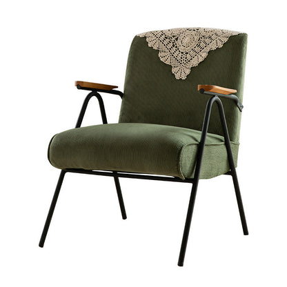 Traditional Rustic Rectangular Iron Plywood Corduroy Sponge Detachable Accent Chair Backrest Armrest For Living Room