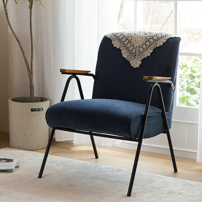 Traditional Rustic Rectangular Iron Plywood Corduroy Sponge Detachable Accent Chair Backrest Armrest For Living Room
