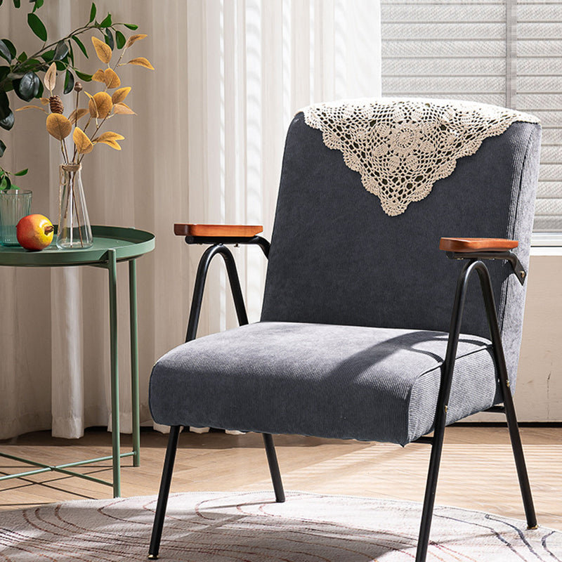 Traditional Rustic Rectangular Iron Plywood Corduroy Sponge Detachable Accent Chair Backrest Armrest For Living Room