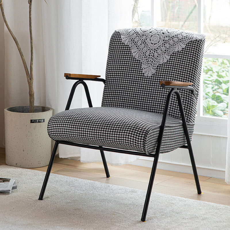 Traditional Rustic Rectangular Iron Plywood Corduroy Sponge Detachable Accent Chair Backrest Armrest For Living Room