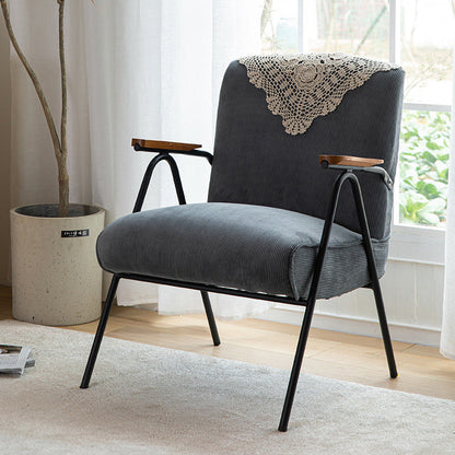 Traditional Rustic Rectangular Iron Plywood Corduroy Sponge Detachable Accent Chair Backrest Armrest For Living Room