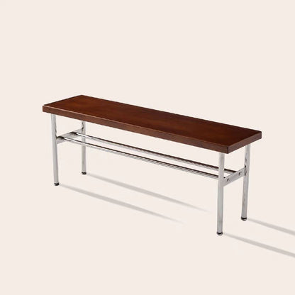 Traditional Vintage Rectangular Stainless Steel Rubberwood Bench Backless Armless For Hallway