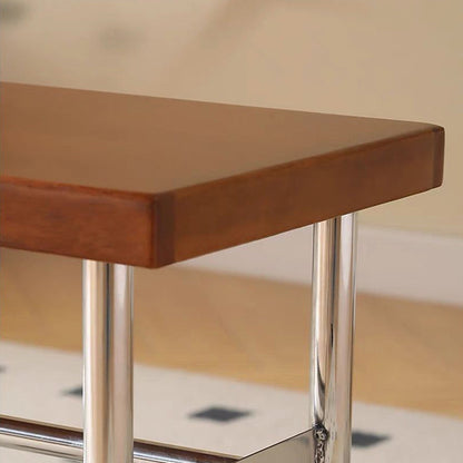 Traditional Vintage Rectangular Stainless Steel Rubberwood Bench Backless Armless For Hallway
