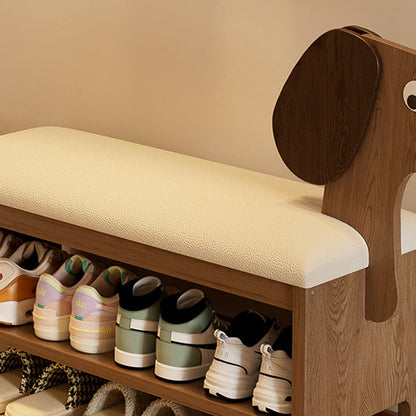 Modern Art Deco Dog Rubberwood PU Leather Sponge Kids Shoe Bench Backless Armless For Entryway