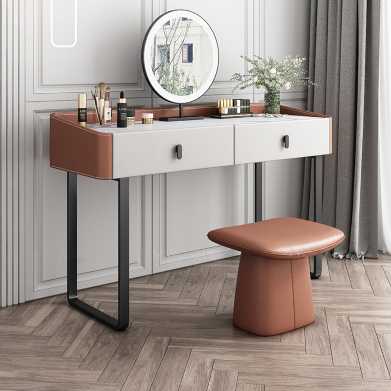 Contemporary Nordic Rectangular Plywood Cat Scratching Leather Sponge Vanity Stool Backless Armless For Bedroom