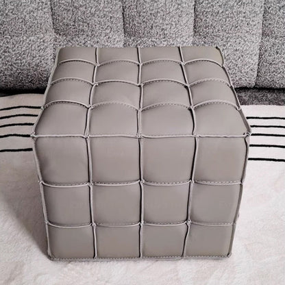Modern Minimalist Cube Wood Board Faux Leather Sponge Footstool Backless Armless For Living Room