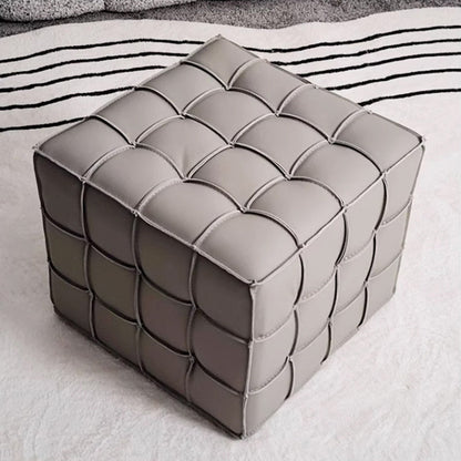 Modern Minimalist Cube Wood Board Faux Leather Sponge Footstool Backless Armless For Living Room