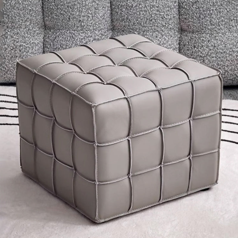 Modern Minimalist Cube Wood Board Faux Leather Sponge Footstool Backless Armless For Living Room