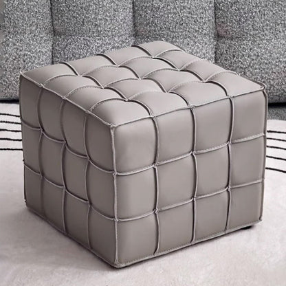 Modern Minimalist Cube Wood Board Faux Leather Sponge Footstool Backless Armless For Living Room