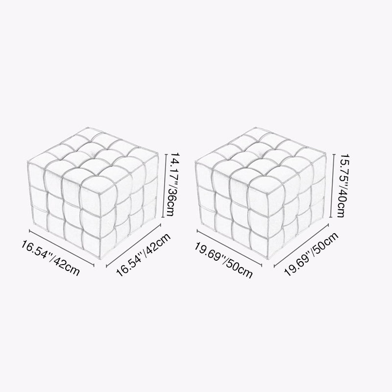 Modern Minimalist Cube Wood Board Faux Leather Sponge Footstool Backless Armless For Living Room