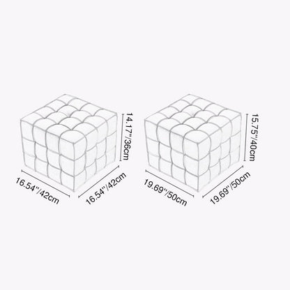 Modern Minimalist Cube Wood Board Faux Leather Sponge Footstool Backless Armless For Living Room