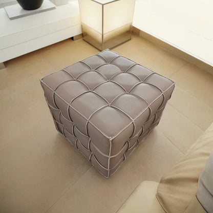 Modern Minimalist Cube Wood Board Faux Leather Sponge Footstool Backless Armless For Living Room