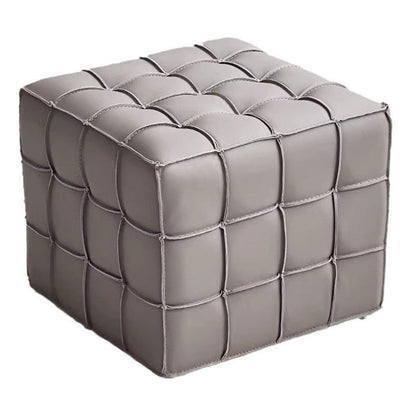 Modern Minimalist Cube Wood Board Faux Leather Sponge Footstool Backless Armless For Living Room