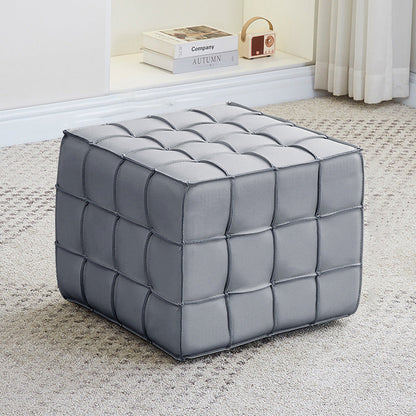 Modern Minimalist Cube Wood Board Faux Leather Sponge Footstool Backless Armless For Living Room