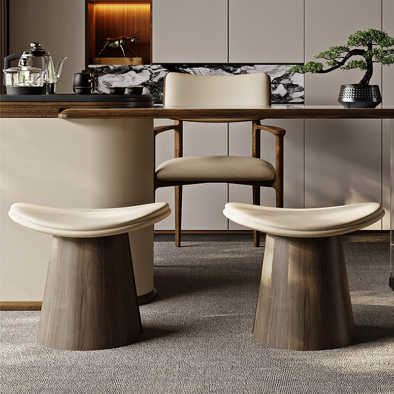 Traditional Vintage Arc Plywood Microfiber Leather Sponge Low Stool Backless Armless For Living Room