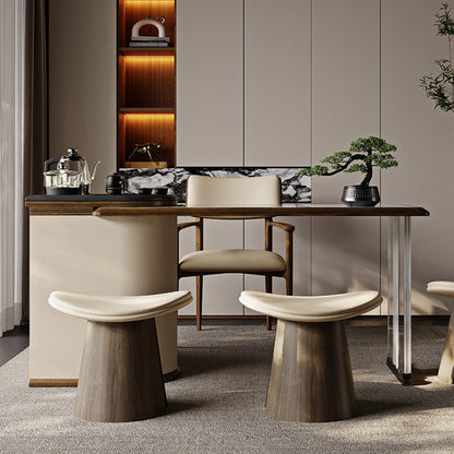 Traditional Vintage Arc Plywood Microfiber Leather Sponge Low Stool Backless Armless For Living Room