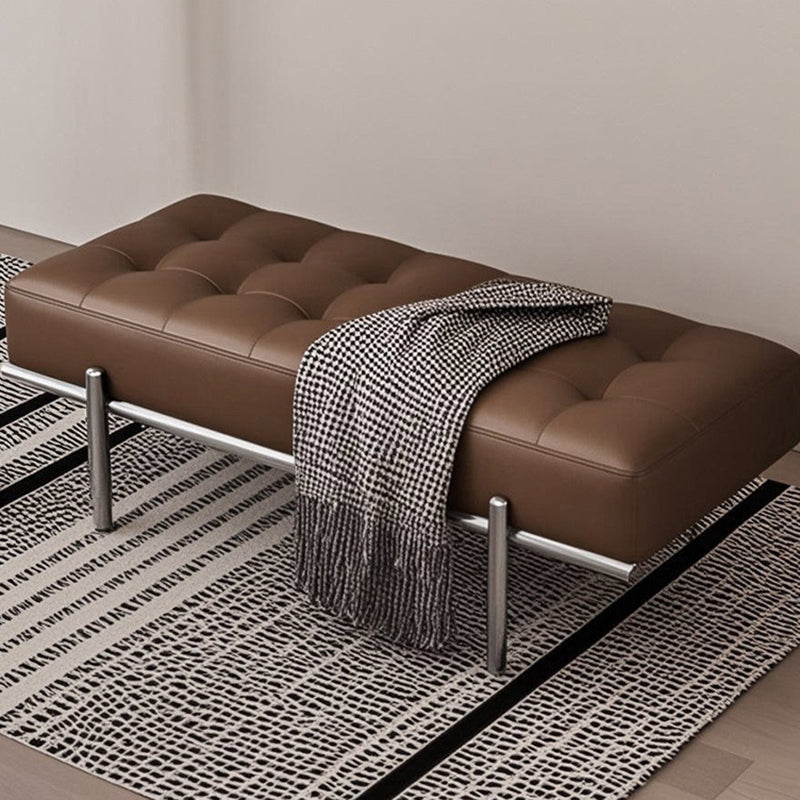Contemporary Luxury Rectangular Carbon Steel PU Leather Sponge Bench Backless Armless For Hallway
