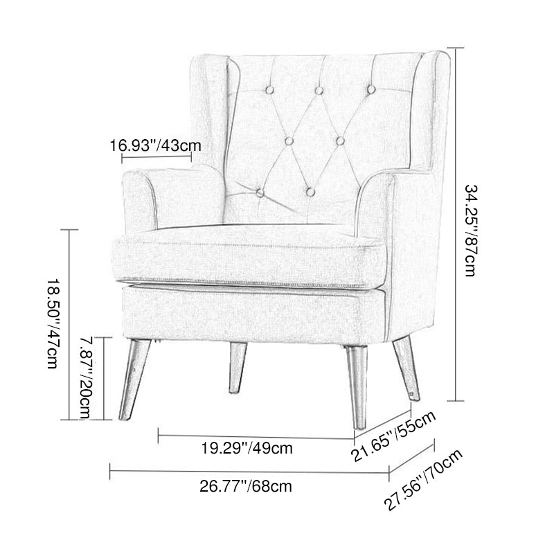 Contemporary Scandinavian Rectangular Solid Wood Velvet Sponge Accent Chair Backrest Armrest For Living Room