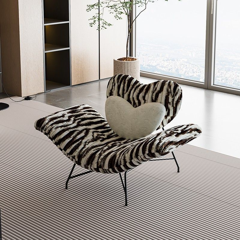 Contemporary Creative Detachable Heart Iron Faux Angora Sponge PP Cotton Accent Chair Backrest Armless For Living Room