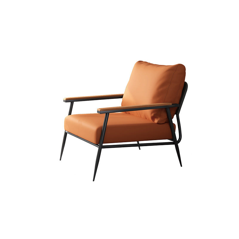 Contemporary Industrial Rectangular Iron PU Leather Sponge Latex PP Cotton Accent Chair Backrest Armrest For Living Room