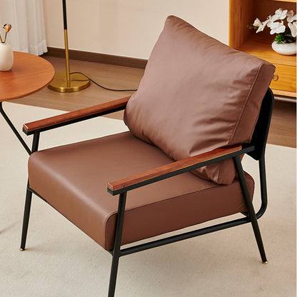 Contemporary Industrial Rectangular Iron PU Leather Sponge Latex PP Cotton Accent Chair Backrest Armrest For Living Room
