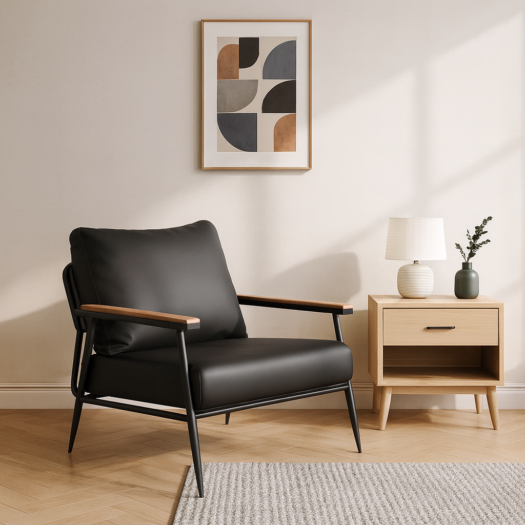 Contemporary Industrial Rectangular Iron PU Leather Sponge Latex PP Cotton Accent Chair Backrest Armrest For Living Room
