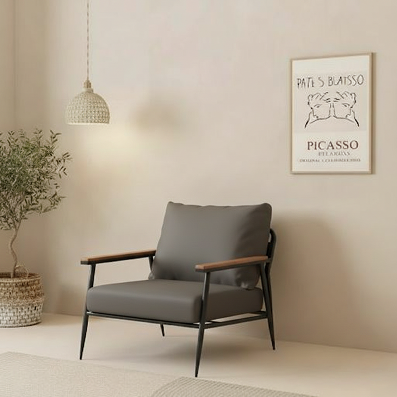 Contemporary Industrial Rectangular Iron PU Leather Sponge Latex PP Cotton Accent Chair Backrest Armrest For Living Room