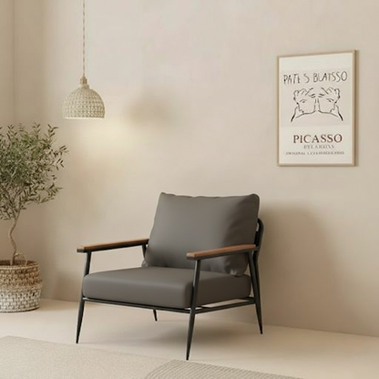 Contemporary Industrial Rectangular Iron PU Leather Sponge Latex PP Cotton Accent Chair Backrest Armrest For Living Room