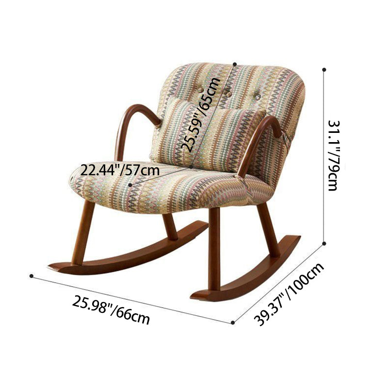 Traditional Vintage Rectangular Solid Wood Cotton Linen Sponge Rocking Chair Backrest Armrest For Living Room