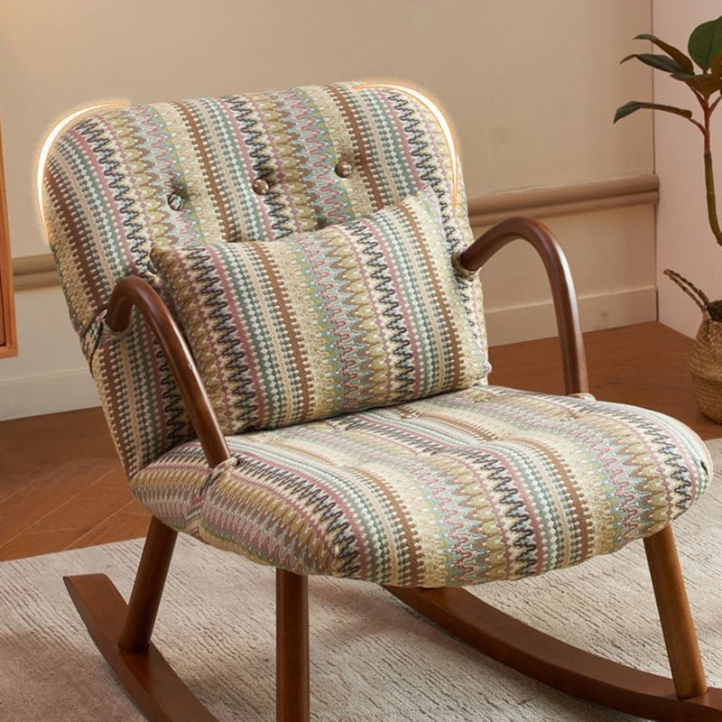 Traditional Vintage Rectangular Solid Wood Cotton Linen Sponge Rocking Chair Backrest Armrest For Living Room