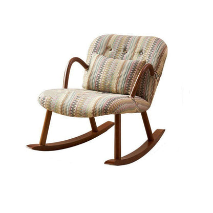 Traditional Vintage Rectangular Solid Wood Cotton Linen Sponge Rocking Chair Backrest Armrest For Living Room