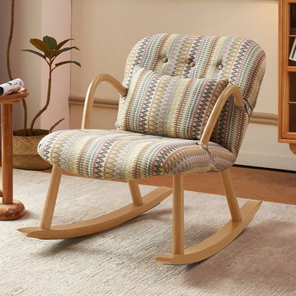 Traditional Vintage Rectangular Solid Wood Cotton Linen Sponge Rocking Chair Backrest Armrest For Living Room