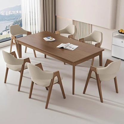 Contemporary Scandinavian V-Shape Rubberwood Microfiber Leather Sponge Dining Chair Backrest Armrest For Dining Room